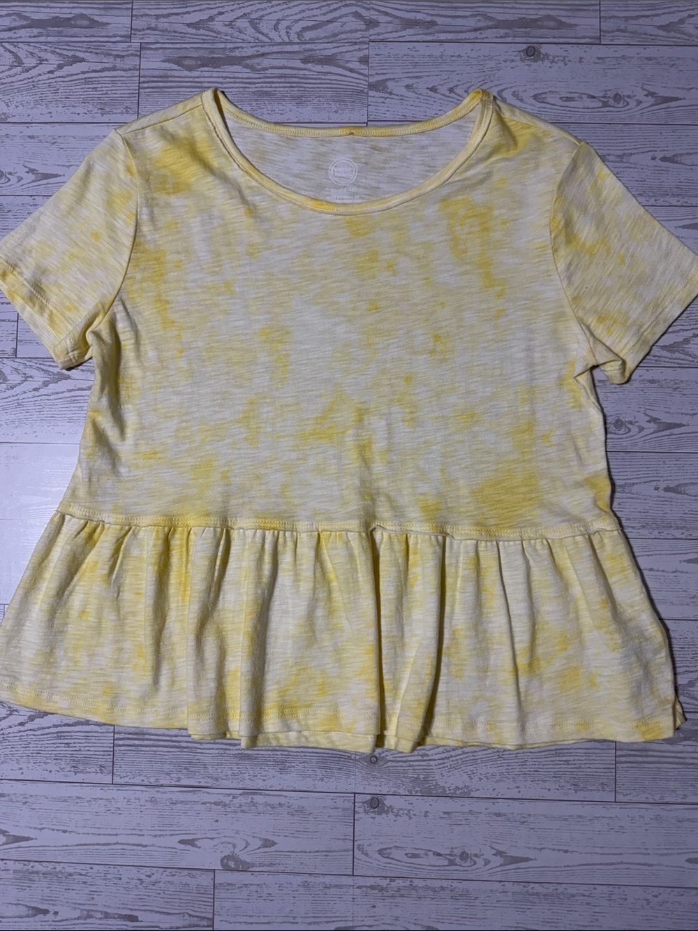 wonder nation Yellow Marbled Peplum Short-Sleeve Top